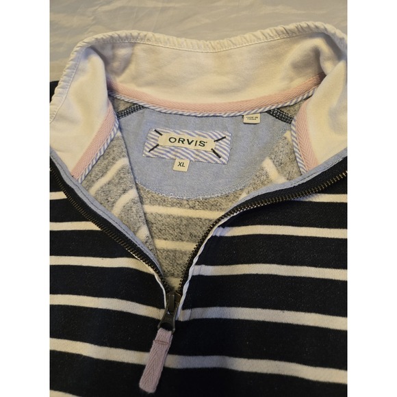 Orvis Striped Quarter Zip Pullover Fleece Shirt Womens XL Black White Striped - Picture 3 of 9